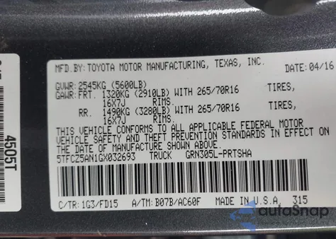 2016 Toyota Tacoma Trd Off Road из США, поврежденный, VIN 5TFCZ5AN1GX032693